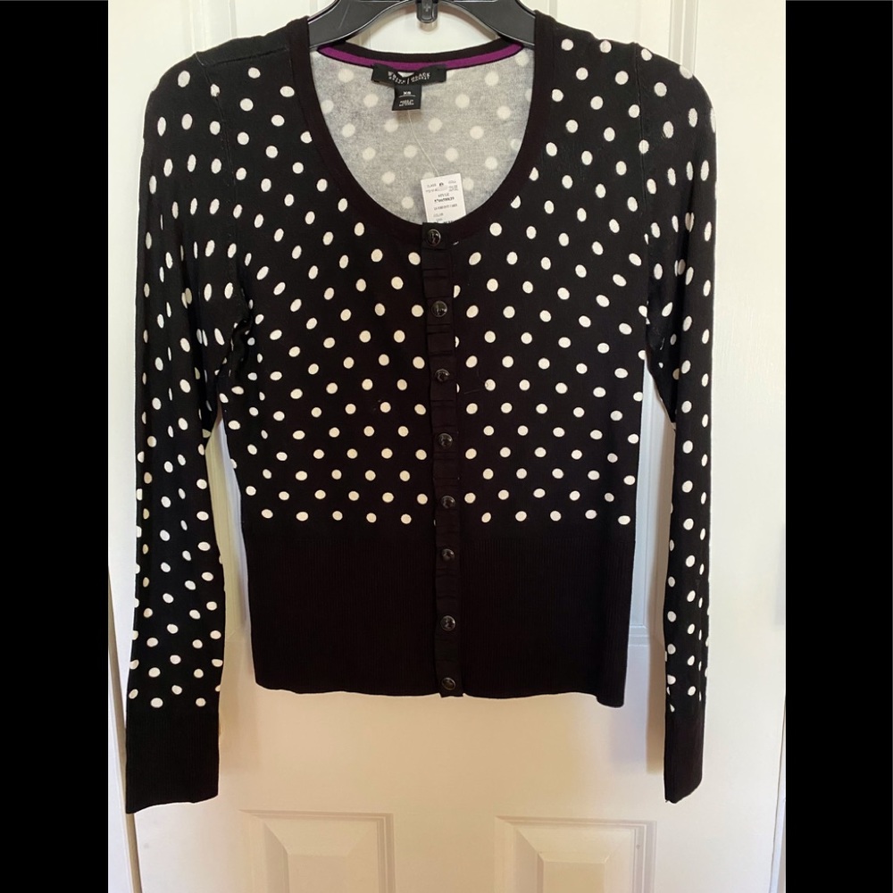 WHBM Black/White polka dot summer sweater XS.  NWT